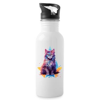 Future Cat ARt Design Shirt Lover - Water bottle with straw - white - Right
