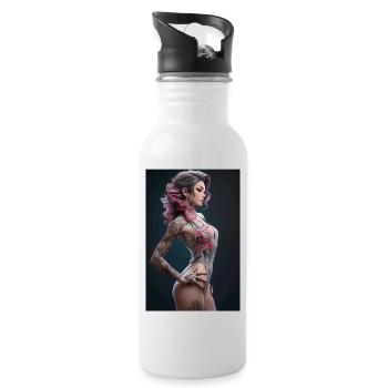 Sakura Splash: Beauté d’anime avec rose et noir - Gourde avec paille intégrée - blanc - Droite