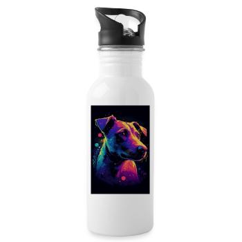 Jack Russell Terrier Synthwave Gift - Water bottle with straw - white - Right