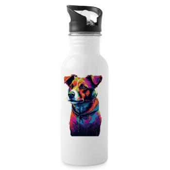 Jack Russell Terrier 80s Synthwave Gift - Water bottle with straw - white - Right