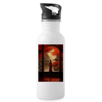 Japanisch Tempel Geisha Geschenk - Trinkflasche mit integriertem Trinkhalm - Weiß - Rechts