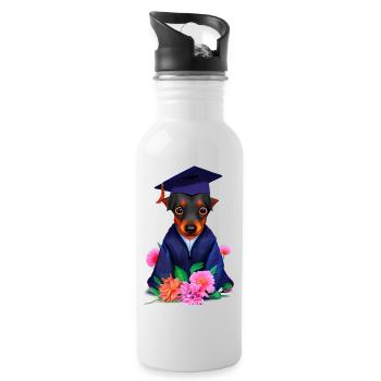 Bachelor Dobermann Schulabschluss Studium Hunde - Trinkflasche mit integriertem Trinkhalm - Weiß - Rechts