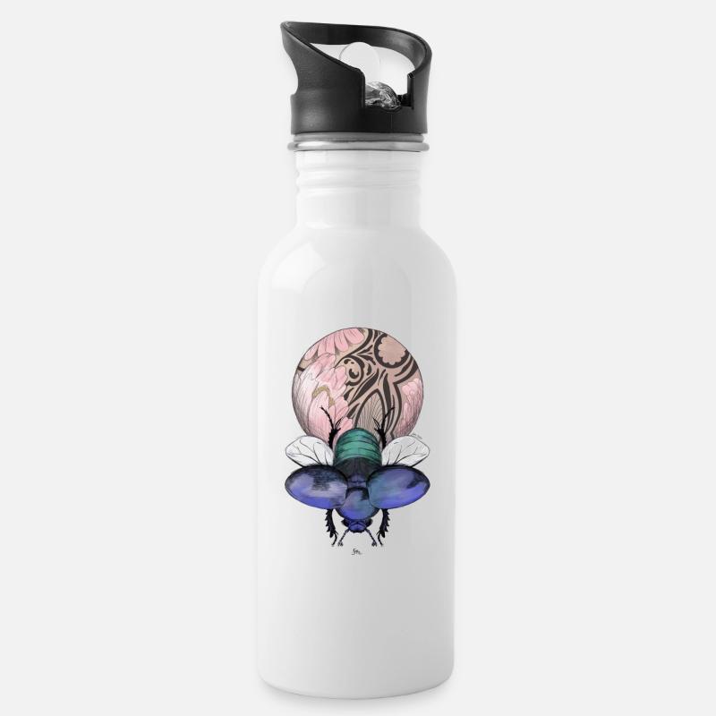 Skarabäus mit Wunderkugel - Trinkflasche mit integriertem Trinkhalm - Weiß