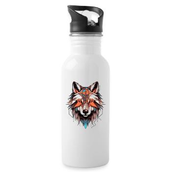 Wolf Neo Traditional Tattoo Zeichnung - Trinkflasche mit integriertem Trinkhalm - Weiß - Rechts