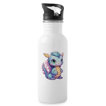 Drache Kawaii Zeichnung - Trinkflasche mit integriertem Trinkhalm - Weiß - Rechts