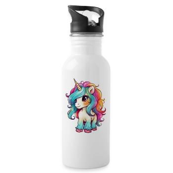 Unicorn Cute Drawing - Water bottle with straw - white - Right