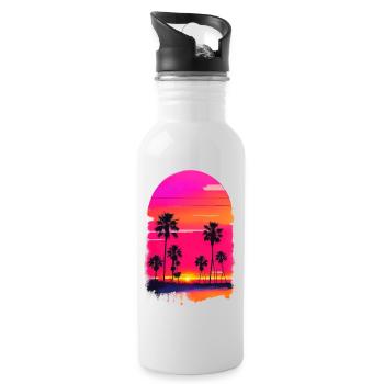 Sonnenuntergang mit Plamen - Trinkflasche mit integriertem Trinkhalm - Weiß - Rechts