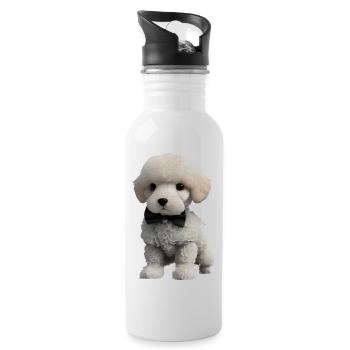 Pudel mit Fliege Hundewelpe Hundehalter Pudelwelpe - Trinkflasche mit integriertem Trinkhalm - Weiß - Rechts