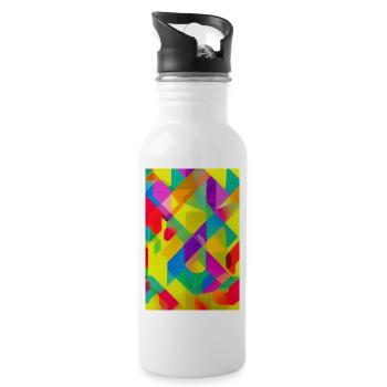 Retro Pattern Colorful - Water bottle with straw - white - Right