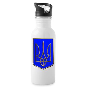 Ukraine Wappen Schild Trident Dreizack Goldlook 2 - Trinkflasche mit integriertem Trinkhalm - Weiß - Rechts