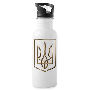 Ukraine Wappen Schild Trident Dreizack Drahtlook 2 - Trinkflasche mit integriertem Trinkhalm - Weiß - Rechts