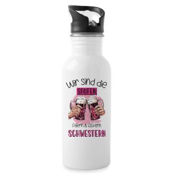 Wir sind die saufen, feiern & lästern Schwestern - Trinkflasche mit integriertem Trinkhalm - Weiß - Rechts