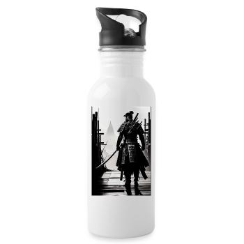 Samurai Black and White Design - Water bottle with straw - white - Right