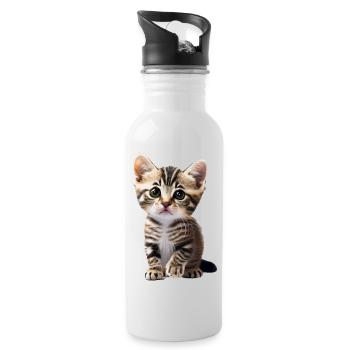 Cute young cat waiting for cuddles - Water bottle with straw - white - Right