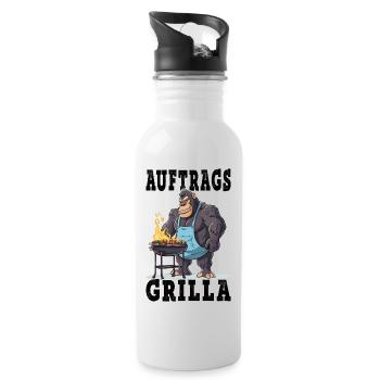 Grillen Grilla Griller Gorilla BBQ Spruch Lustig - Trinkflasche mit integriertem Trinkhalm - Weiß - Rechts