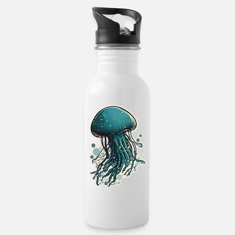 Eine Qualle - Trinkflasche mit integriertem Trinkhalm - Weiß