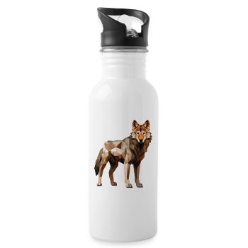 Wolf Geometric Drawing - Water bottle with straw - white - Right