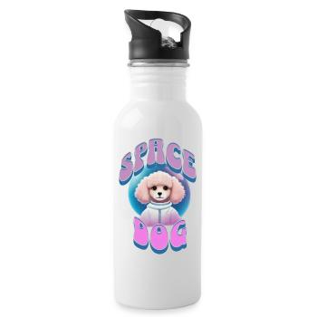 Space dog Poodle retro - Water bottle with straw - white - Right