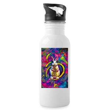Modern Urban Pop Art Bunny Hase weiß bunt - Trinkflasche mit integriertem Trinkhalm - Weiß - Rechts