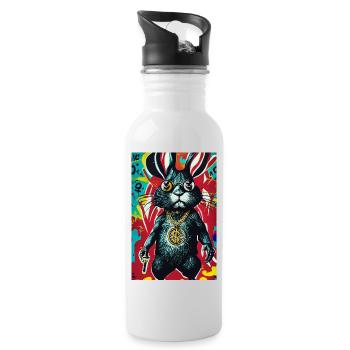 Hase Pop-Art Urban Graffiti Stil - Trinkflasche mit integriertem Trinkhalm - Weiß - Rechts