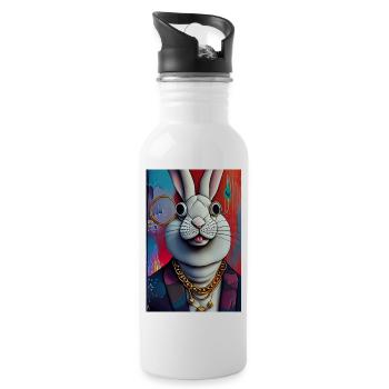 Verrückter Hase im urbanen Stil | Mr. Crazy Bunny - Trinkflasche mit integriertem Trinkhalm - Weiß - Rechts