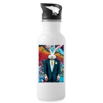 Hase im Anzug | moderner, urbaner Stil, farbenfroh - Trinkflasche mit integriertem Trinkhalm - Weiß - Rechts