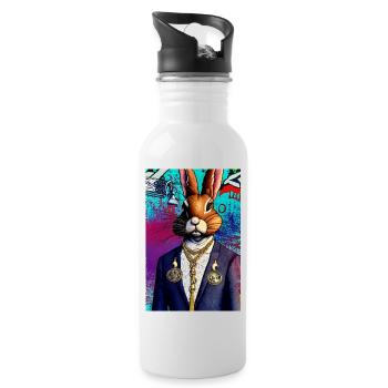 Lapin d’affaires, style urbain moderne | Pop art - Gourde avec paille intégrée - blanc - Droite