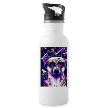 Modern Pop-Art Mops Pug Life - Trinkflasche mit integriertem Trinkhalm - Weiß - Rechts