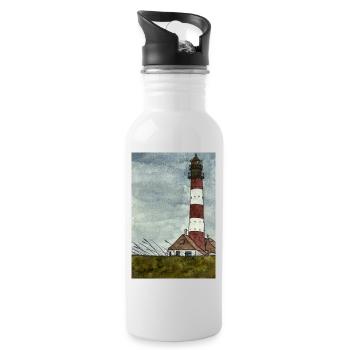 Lighthouse Westerheversand North Sea Coast Moin Coast - Water bottle with straw - white - Right