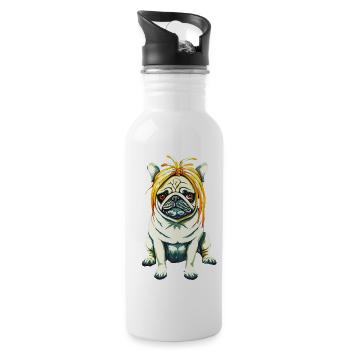 Carlin avec perruque #PugLife - Gourde avec paille intégrée - blanc - Droite