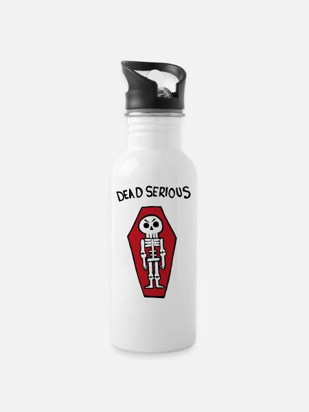 Dead Serious Skeleton In A Coffin - Water bottle with straw - white