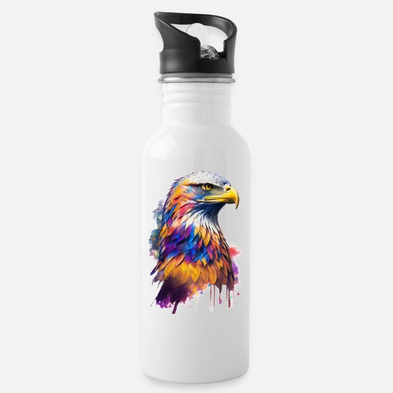 Adler Wasserfarbe - Trinkflasche mit integriertem Trinkhalm - Weiß