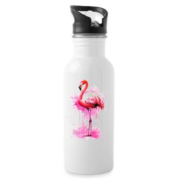 Flamingo Bird Exotic Summer Splash Pink Pink - Water bottle with straw - white - Right