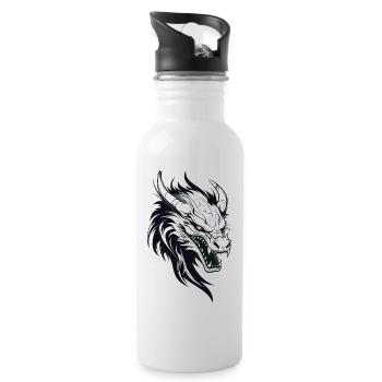 Dragon Fantasy Magic Mysticism Creature Black White - Water bottle with straw - white - Right