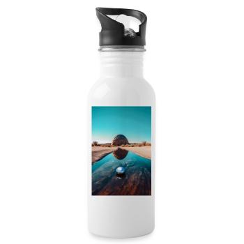 Rund - Trinkflasche mit integriertem Trinkhalm - Weiß - Rechts