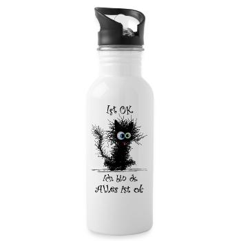Katze Ich bin ok it`s fine - Trinkflasche mit integriertem Trinkhalm - Weiß - Rechts
