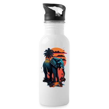 Eléphant, rue à Miami, couleurs vives, - Gourde avec paille intégrée - blanc - Droite