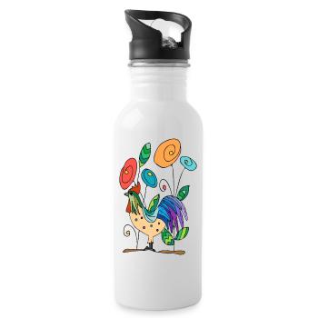 Hahn - Trinkflasche mit integriertem Trinkhalm - Weiß - Rechts