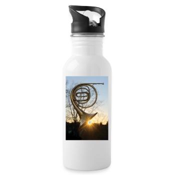 Horn mit Sonnenuntergang als Klang. - Trinkflasche mit integriertem Trinkhalm - Weiß - Rechts