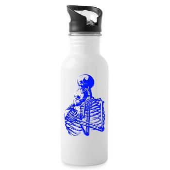 skull skeleton death halloween horror black dead - Water bottle with straw - white - Right