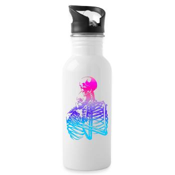 skull skeleton death halloween horror black dead - Water bottle with straw - white - Right