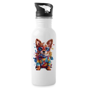 Cute 3D Dog - Water bottle with straw - white - Right