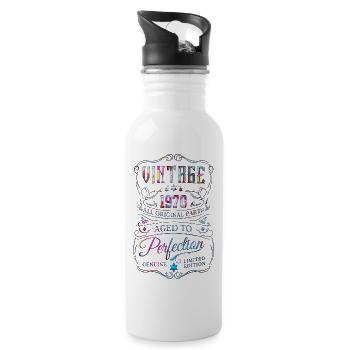 1970 vintage retro 70s 50 born birthday - Water bottle with straw - white - Right