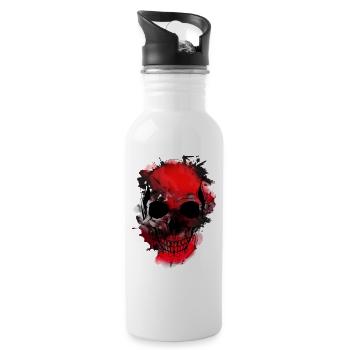 Rotes Schädel-Splash Artwork - Trinkflasche mit integriertem Trinkhalm - Weiß - Rechts