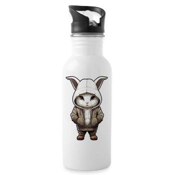 Cooler Polarhase in lässiger Kleidung - Trinkflasche mit integriertem Trinkhalm - Weiß - Rechts