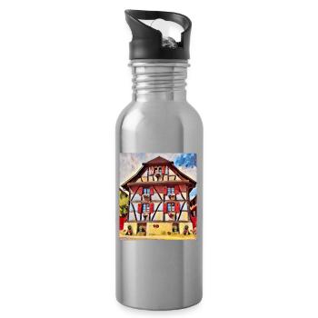 Alsatian House Painting - Water bottle with straw - silver - Right