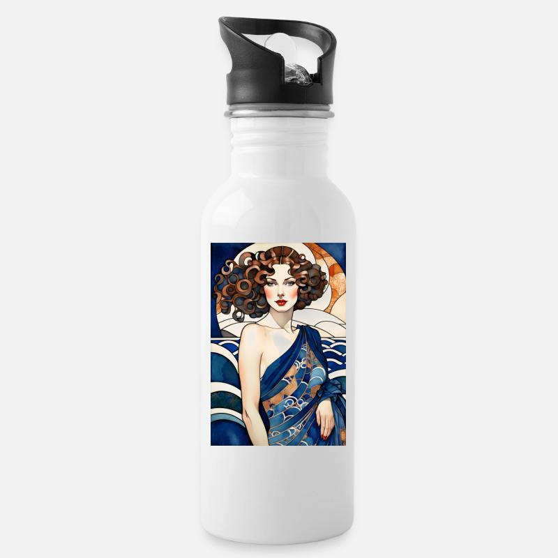 Art Déco 3 - Trinkflasche mit integriertem Trinkhalm - Weiß