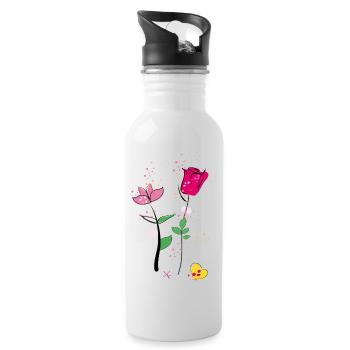 Blumenstrauß, Flowers - Trinkflasche mit integriertem Trinkhalm - Weiß - Rechts