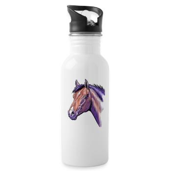 Pferd Portrait - Trinkflasche mit integriertem Trinkhalm - Weiß - Rechts