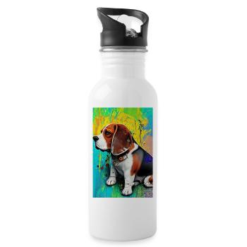 Modernes Pop-Art Print | bunt | Beagle Hund - Trinkflasche mit integriertem Trinkhalm - Weiß - Rechts